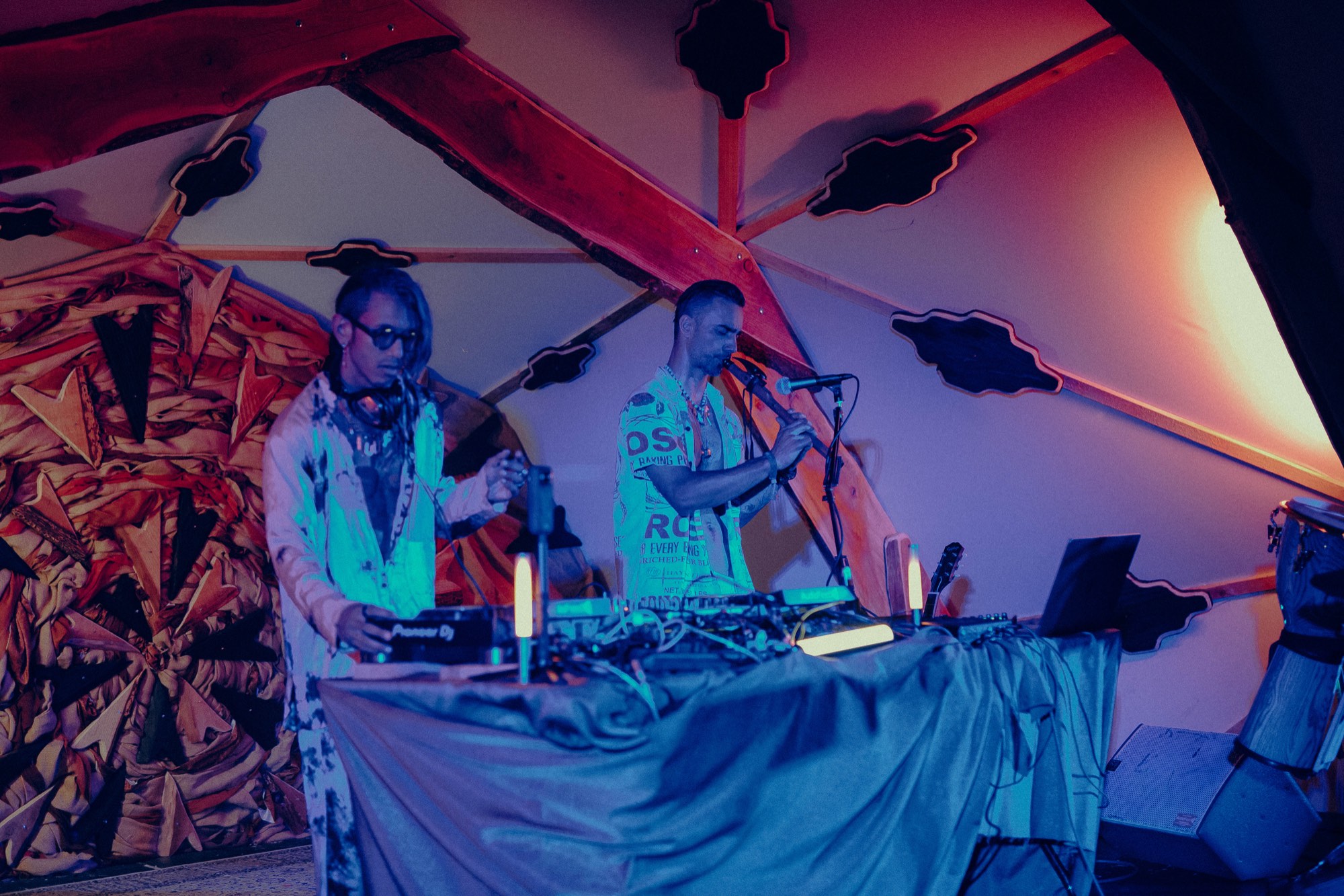 Nova Wolf singing while Shalman mixes at Medicine Festival 2026